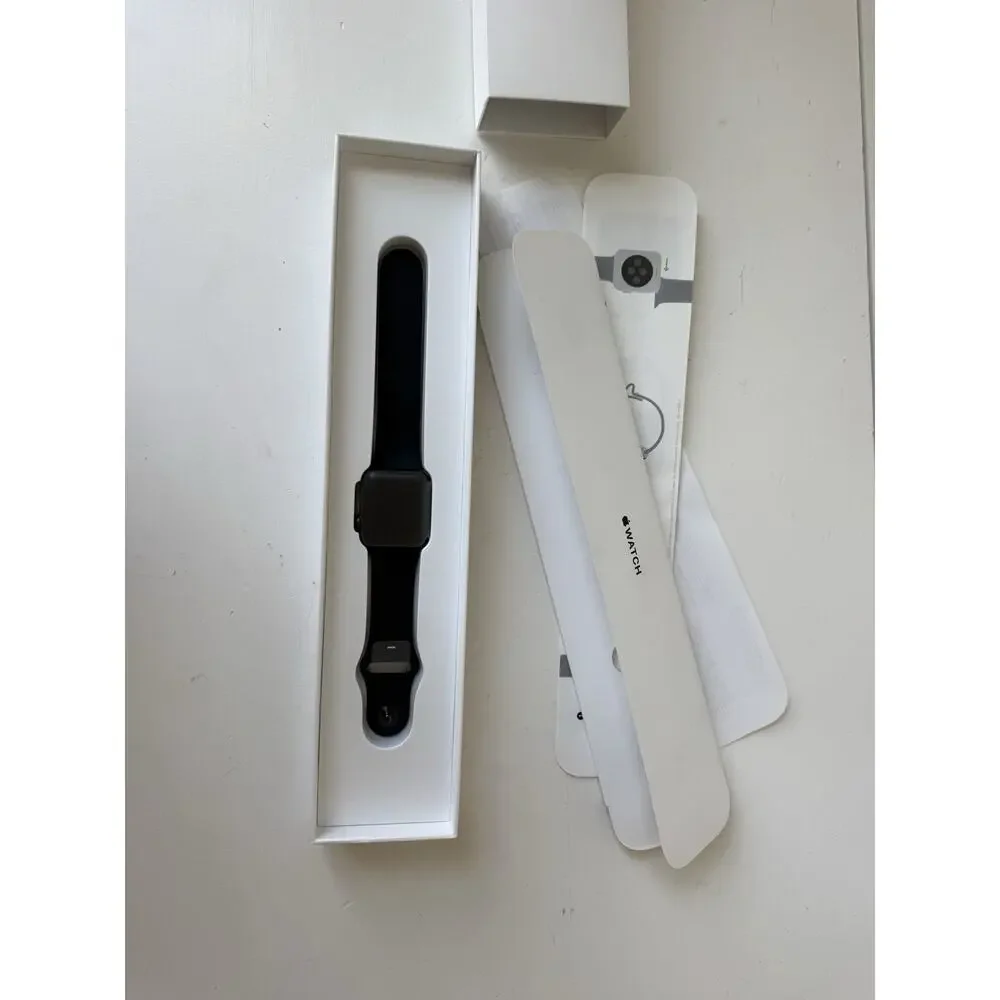 NEW Apple Watch Series 3 38mm Space Gray Aluminum Case Black Sport Band